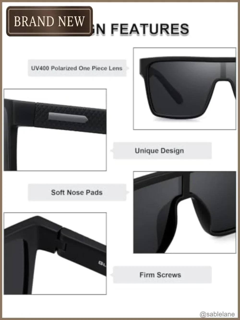 Polarized Oversized Square Shield Sunglasses UV400 Protection Unisex